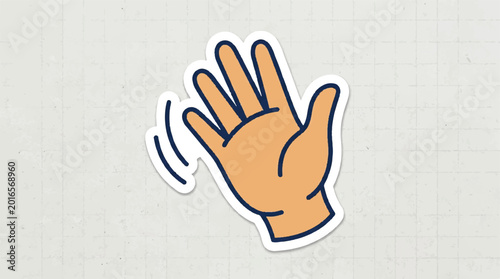 Cartoon waving hand emoji illustration depicting a friendly hello or goodbye gesture.
