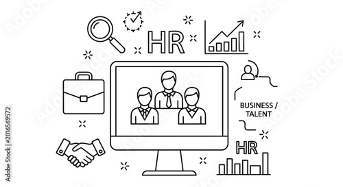 Fényképezés Human resources concept with illustrations of recruitment analysis and technolog