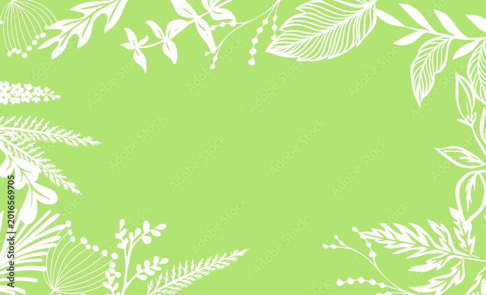 Obraz premium Delicate green floral frame with white flowers . Hand drawn. Not AI, vector illustration.