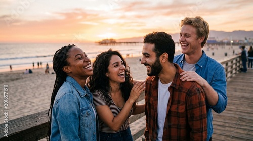 group of friends having fun on the beach