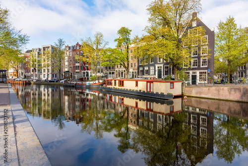 Photography Amsterdam canals and traditional Dutch architecture in Jordaan district, Netherl
