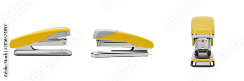 Foto Set of Professional Metal Stapler Office Stationery Isolated on White Background