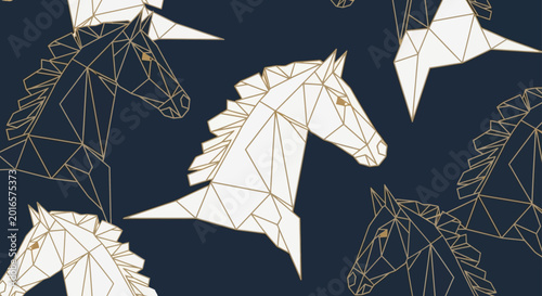 geometric horse heads pattern on dark blue background elegant graphic design