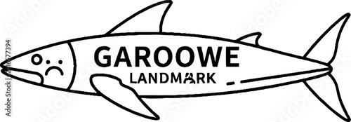 Sad shark outline with geographic landmark text