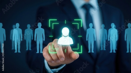 A marketer tapping a customer icon within a digital targeting and personalization interface.