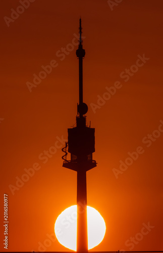 Photography Vienna, Austria: silhouette of the Danube Tower at sunrise