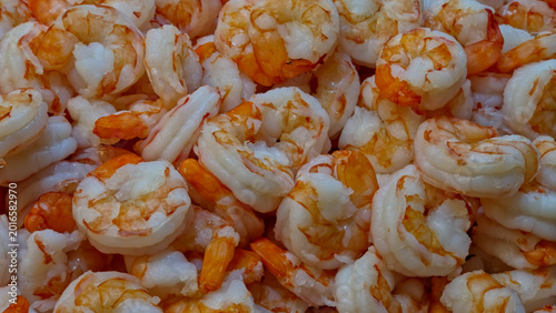 Fotografija Large Pile of Freshly Cooked and Peeled Shrimps Background 16:9 Aspect Ratio