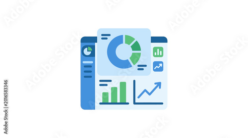 Flat vector icon of business analytics dashboard showing pie chart