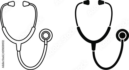 Photos Stethoscope icons set medical instrument illustration black and white vector gra