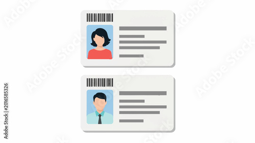 Illustration of two employee ID cards with cartoon characters on a white background