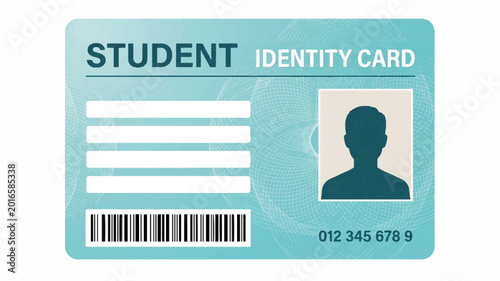 Close-up of a student identity card with a barcode and silhouette on a white background.