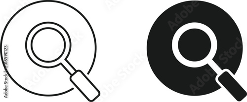Search icon set line art and solid silhouette versions for digital interfaces