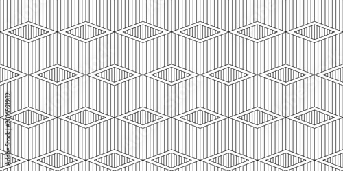 Cuadro en lienzo Seamless vector pattern featuring black vertical lines with integrated diamond s