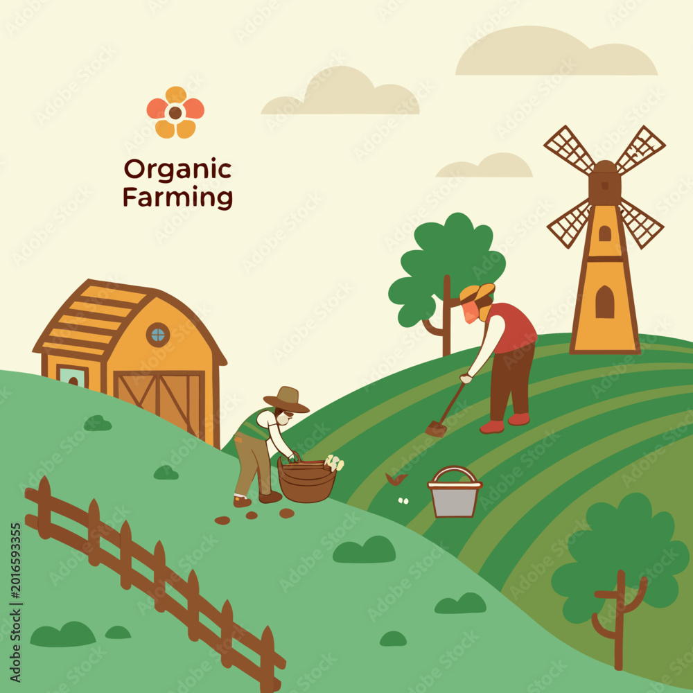 Fototapeta premium Organic Farming Vector Illustration for Green Living Promotion