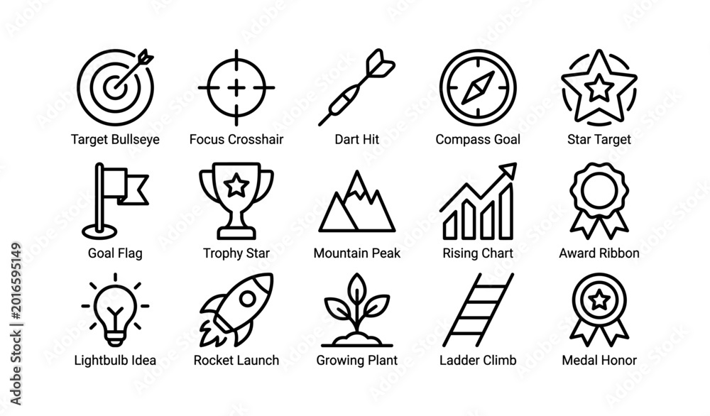 Fototapeta premium Goal and achievement icons displayed in success target grid