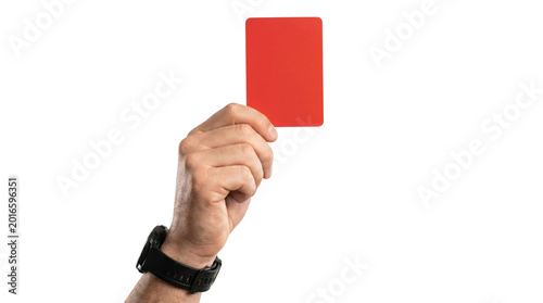 Referee hand holding red card isolated on transparent background png