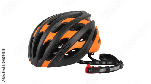 Tableau sur toile Black and orange bicycle helmet isolated on transparent background png
