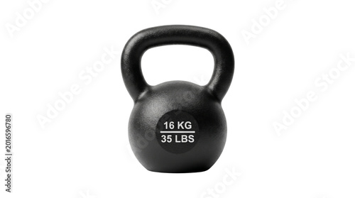Black cast iron kettlebell 16kg isolated on transparent background png