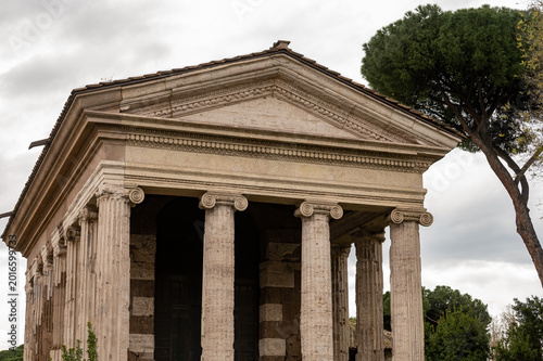 Architectural history in details of ruins, old buildings, walls, amfitheatres, arches in old part of Rome, dated from 300 BC, guided tours in Rome, Italy