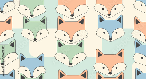 Schilderij op canvas Colorful cartoon fox faces pattern.