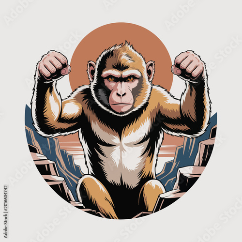 Konstfotografi Muscular Gorilla Flexing Its Muscles Powerfully.