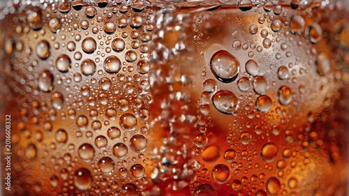 Close up of a beverage with ice and condensation for refreshment
