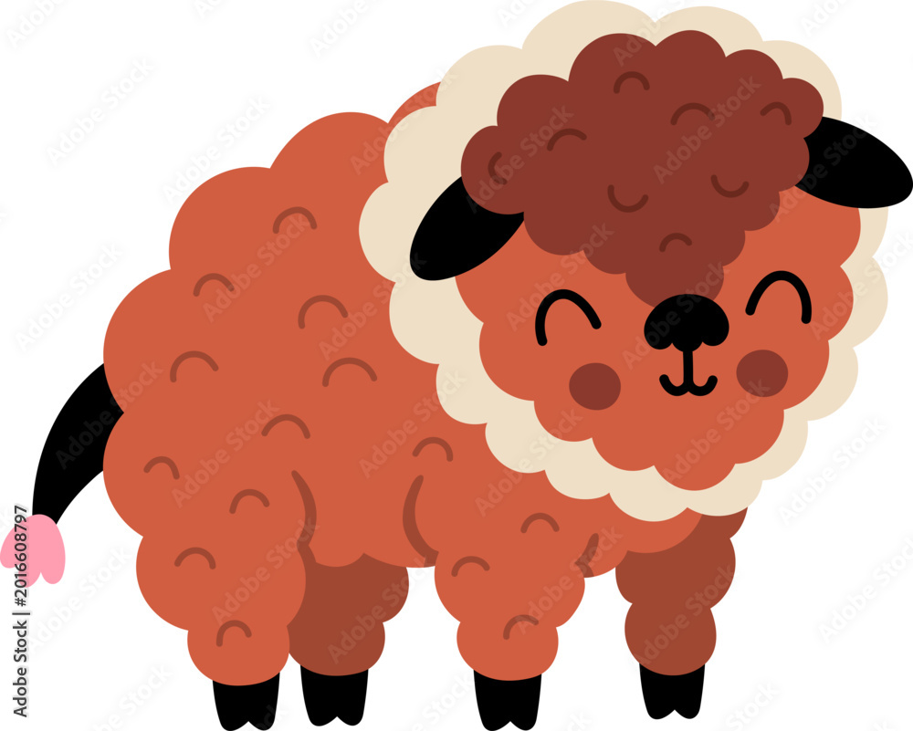 Obraz premium Vector cartoon baby bison isolated on white background. Funny little wisent clipart. Cute forest animal child icon for kids. Flat woodland element. Woods wildlife illustration