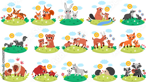 Foto Vector forest animal scenes set