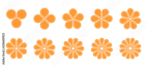 Obraz na plátne Simple orange flower shapes with petals from 3 to 12