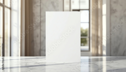 Mock up Menu frame standing on wood table in Bar restaurant cafe. space for text 