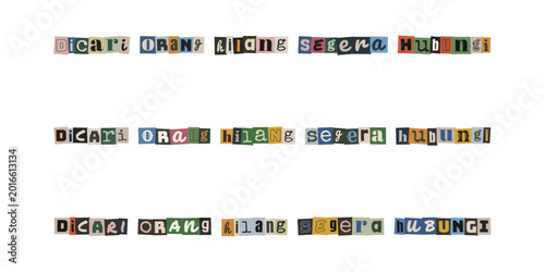 Fotografie Dicari orang hilang segera hubungi ransom note style text, missing person alert
