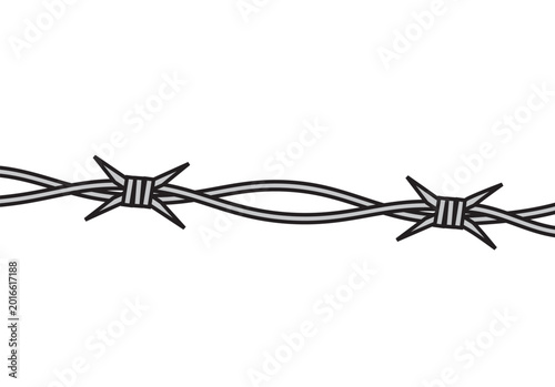 Tableau sur toile Barbed wire with sharp spikes on white background security protection isolated b