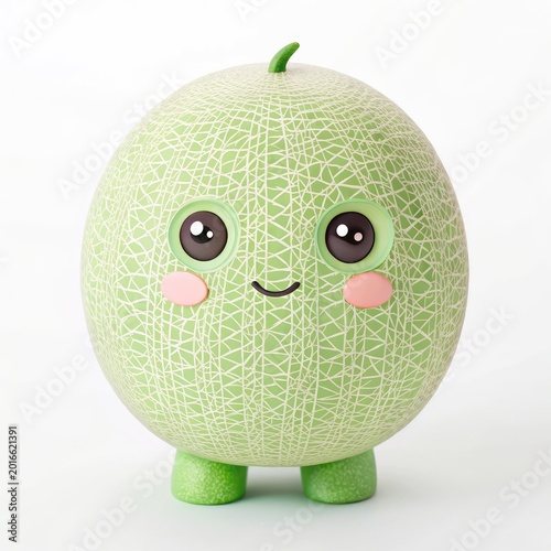 Adorable cartoon melon character with a happy face and cute expression on a white background