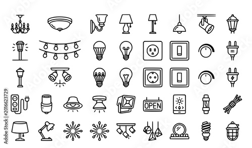 Foto Light fixture lamps flat 32 icon set with chandelier bulb socket and editable st