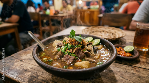 Authentic coto makassar with rich beef broth and Indonesian spices for restaurant branding, tourism campaigns, and culinary editorials.