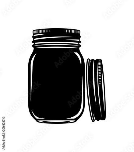 Black Bold Mason Jar Silhouette with Lid Illustration