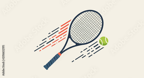 Tennis racket hitting a ball with motion lines