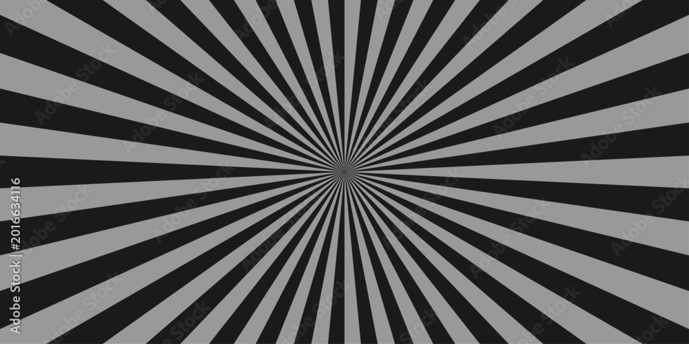 Fototapeta premium Retro sunray black and gray abstract explosion vintage ray sunrise star sunbeam texture background. vector illustration circle light banner cartoon add design.