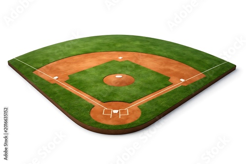 Isometric View of a Baseball Field with Green Grass and Brown Dirt