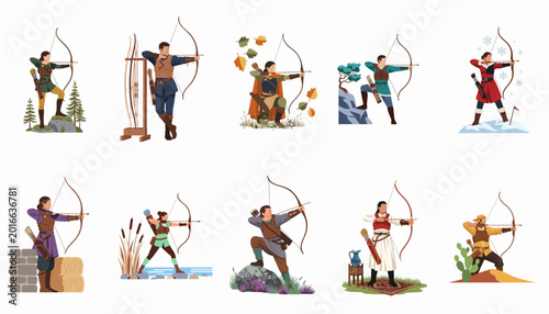 Tableau sur toile Collection of Flat Vector Illustrations Featuring Diverse Medieval and Fantasy A