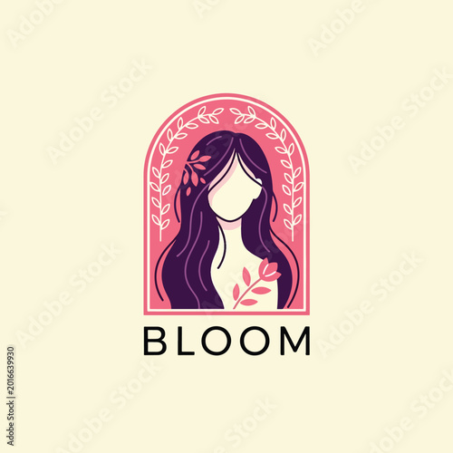 Minimalist Bloom Beauty Logo Design with Floral Woman Illustration.