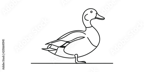 Photos Simple line drawing of a duck standing on a flat surface Vector, illustration