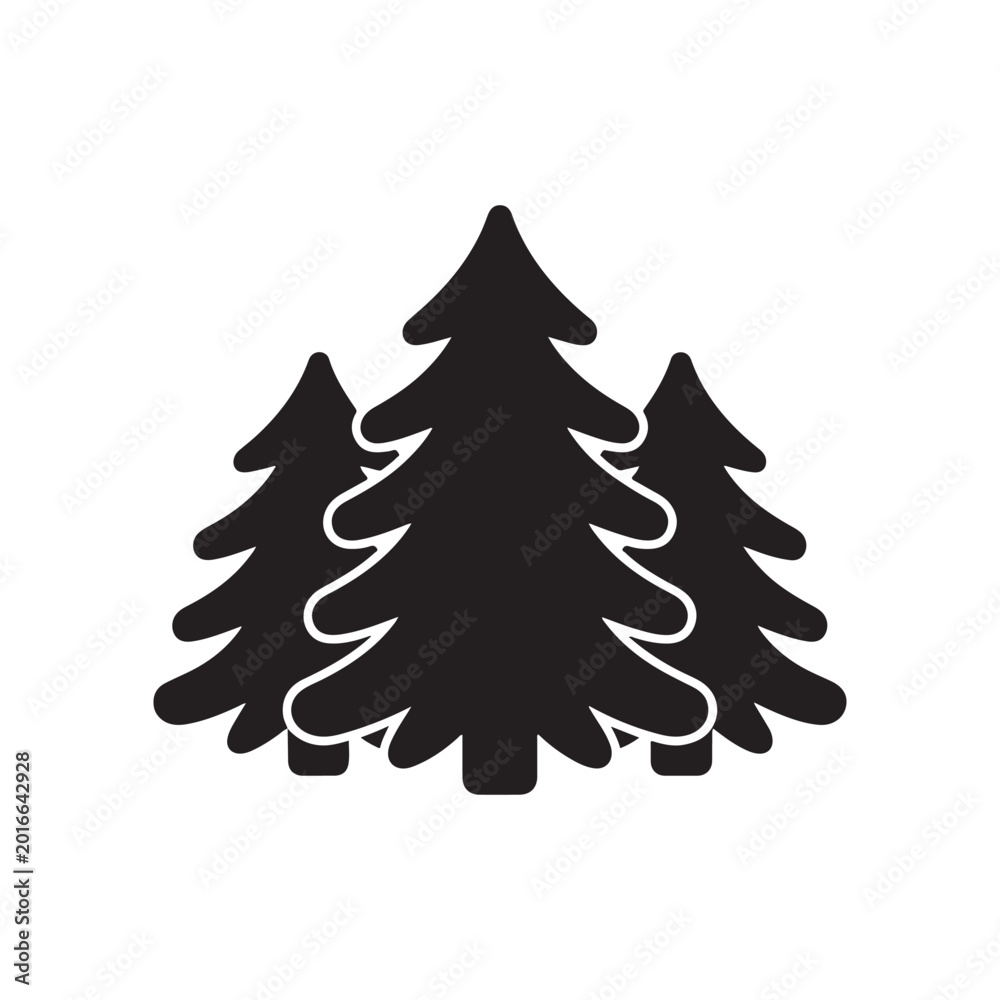 Obraz premium Three stylized evergreen trees silhouette illustration