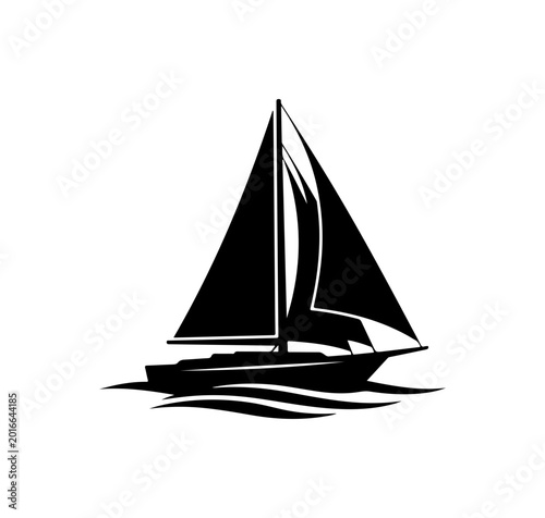 Bold Black Silhouette Sailboat on Waves