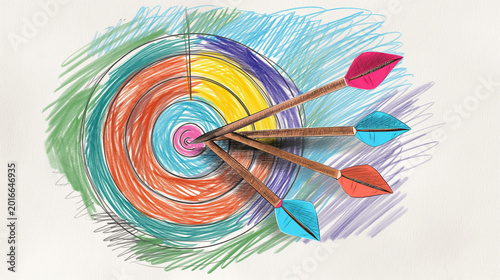 Hand Drawn Bullseye Target with Arrows – Creative Goal Achievement Idea