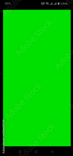 ​A vertical smartphone screenshot mockup featuring a vibrant chroma key green screen display. 
