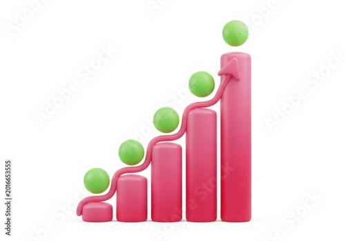 Growing success bar chart with green balls
