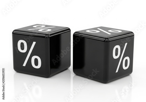 Black dice with percentage symbol on two sides