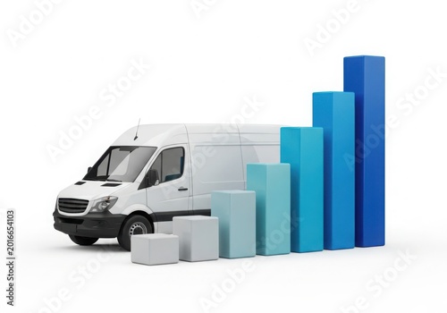 White van parked beside growth bar chart