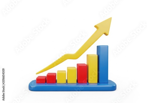 Growing colorful bar chart with upward arrow